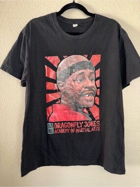 Source Unknown Black Tee with Red Dragonfly Jones Graphic Mens Size L